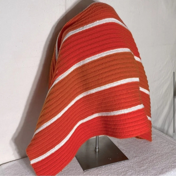 Vintage Handmade Orange Striped Crochet Knit Afghan Throw Blanket - Picture 6 of 16